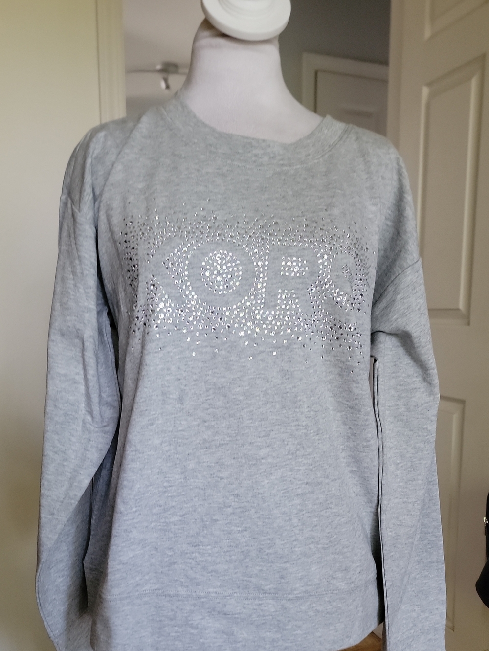 Michael Kors Light Gray Rhinestone Logo Sweatshirt